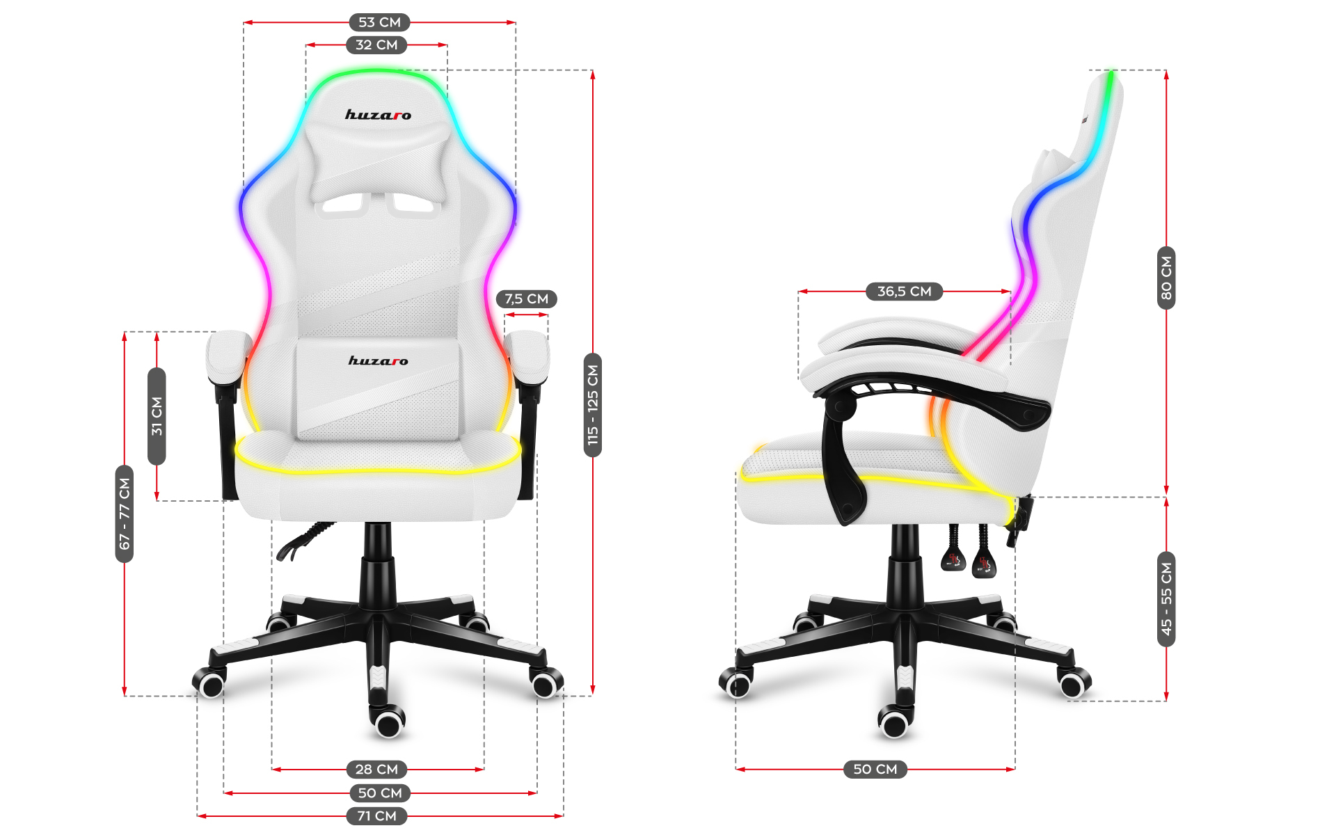 Wymiary fotela Huzaro Force 4.4 RGB Mesh