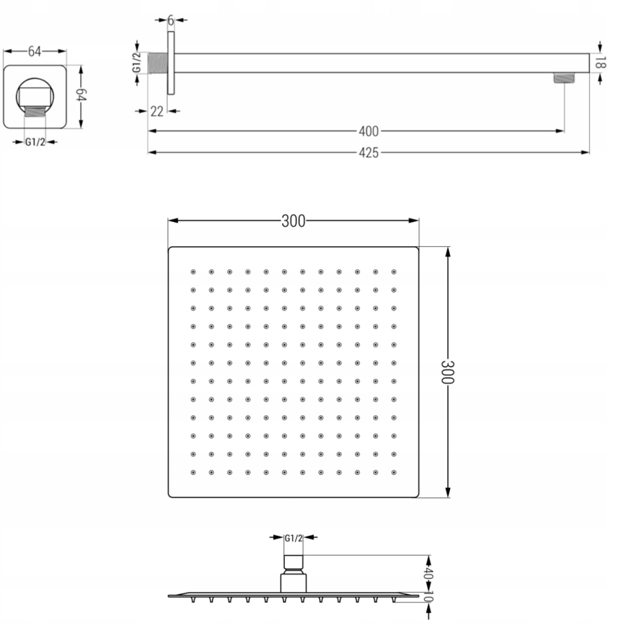 MEXEN CONCREATED SET TERMOSTAT RAIN SHOWER 30 Paslėptas tipas