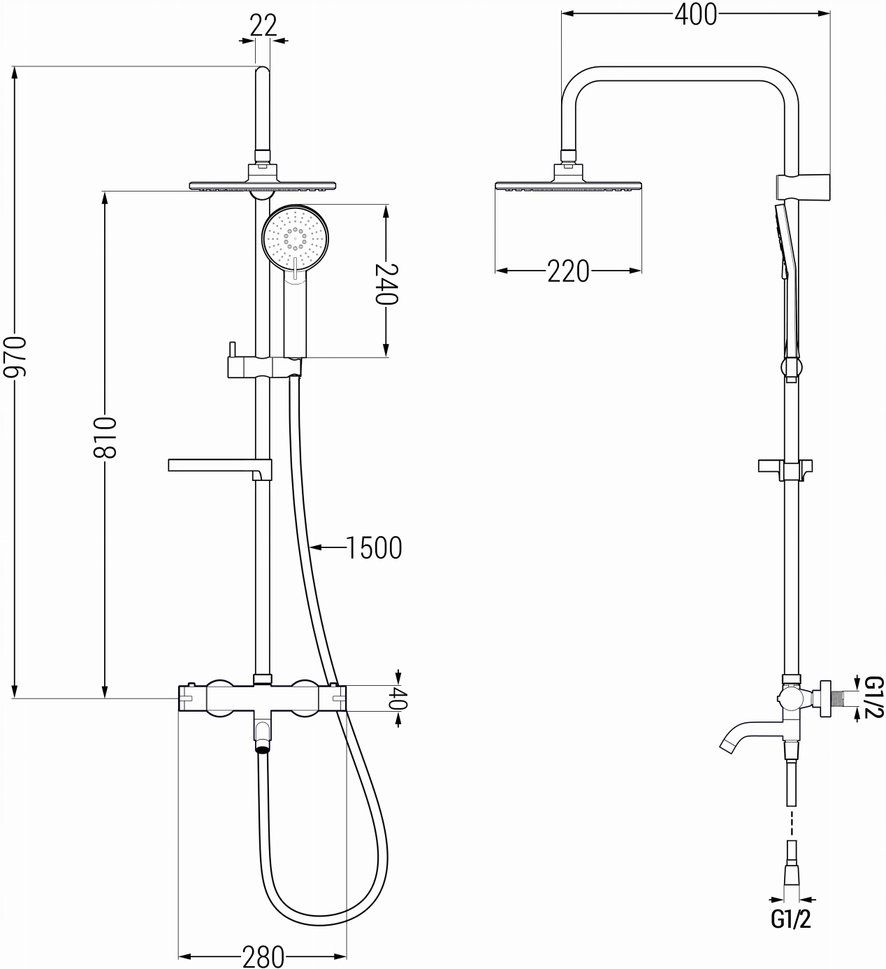 MEXEN KX40 VONIOS RINKINYS BATERIJA TERMOSTATAS GRAPHITE KX40 linija