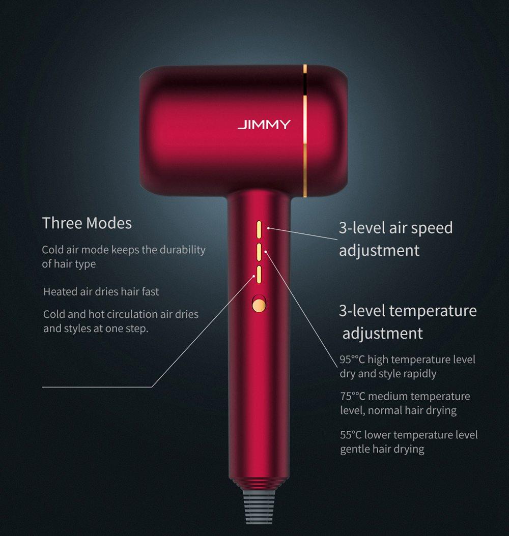 JIMMY F6 Hair Dryer 1800W Electric Portable Negative ion Noise Reducing - Ruby Red
