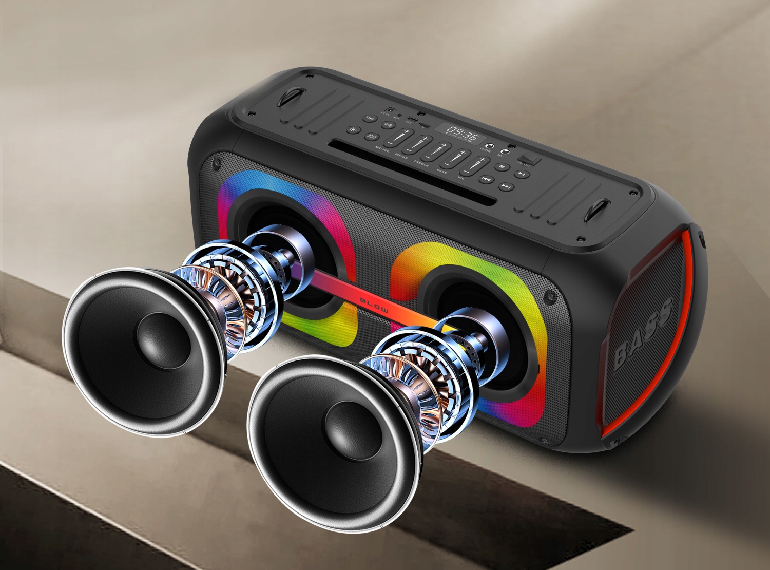 BLUETOOTH GARSIAKARIASIS USB SD NEŠIOJAMASIS BOOMBOX RGB MIKROFONO NUOTOLINIO NUSTATYMO RINKINYS Gamintojo kodas 30-392#