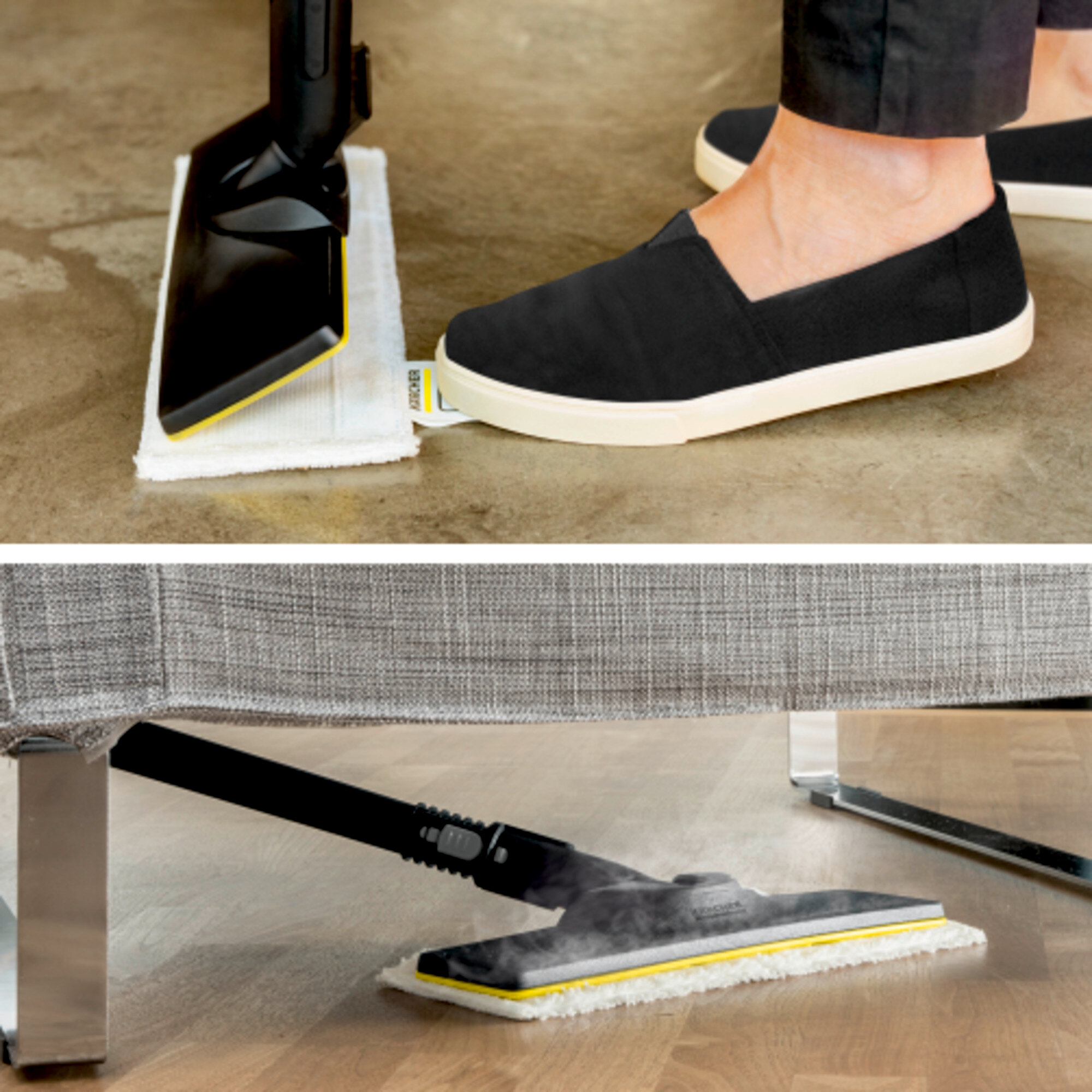 Garo valytuvas SC 3 EasyFix Plus: Grindų valymo rinkinys EasyFix su lanksčia jungtimi ant grindų antgalio ir lipnia fiksacijos sistema grindų šluostei.