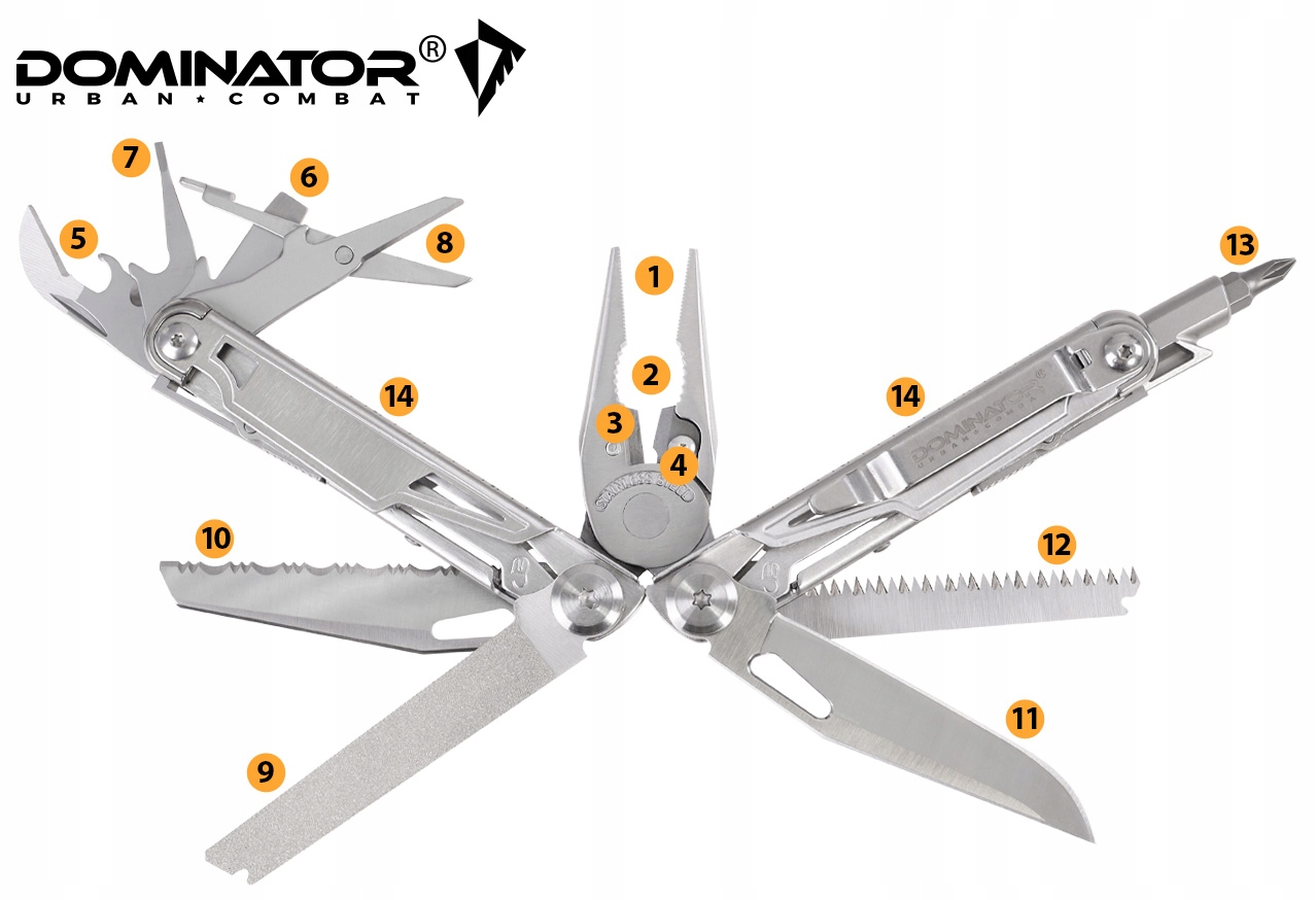 Multitool DOMINATOR HERO ANT Narzędzie Wielofunkcyjne 14w1 Bity Etui Długość po złożeniu 10 cm