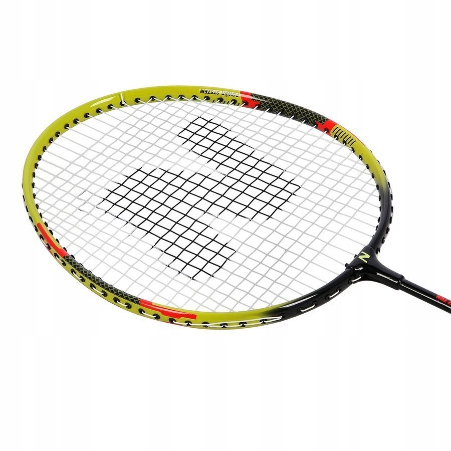 NILS rinkinys iš 2 rakečių dėkle + 3 plunksniniai badmintono atspalviai geltonos ir auksinės spalvos