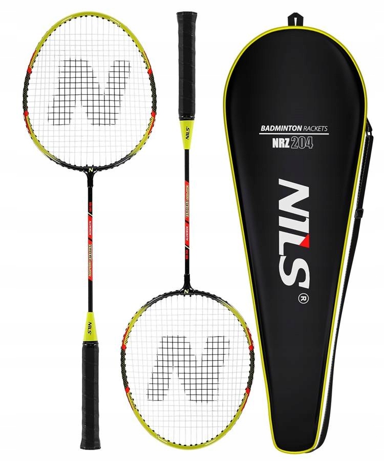 NILS 2 rakečių rinkinys dėkle + 6 plunksninės badmintono raketės Gamintojo kodas NRZ204