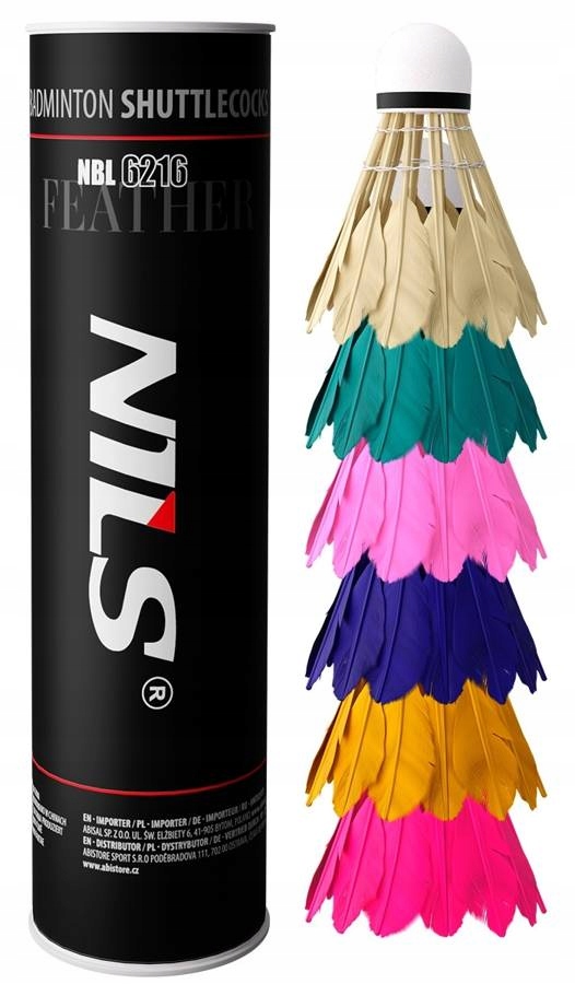 NILS rinkinys iš 4 rakečių dėkle + 6 plunksnų šaudyklės badmintono modeliui NRZ205