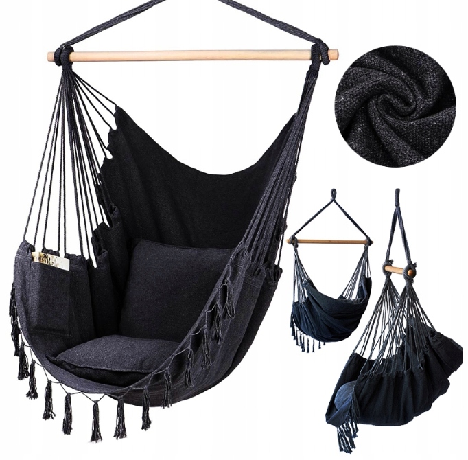 BRAZILIAN CHAIR HANGING CHAIR HAMMOCK XXL SWING GRAPHITE WITH PILLOWS Manufacturer's code Fotel wiszący krzesło brazylijskie xl