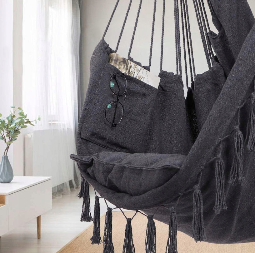 BRAZILIAN CHAIR HANGING CHAIR HAMMOCK XXL SWING GRAPHITE WITH PILLOWS Maximum load 120 kg