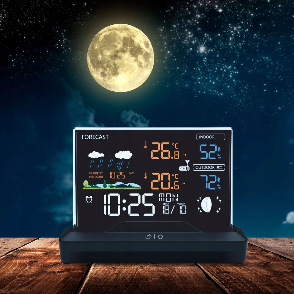 Meteo meteorologinė stotis higrometras barometras termometras laikrodis Manta liftai modelis Meteo meteorologinė stotis MT0100B