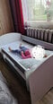 Кровать с матрасом, ящиком для постельного белья и съемной защитой NORE Smile, 140x70 см, белый/серый