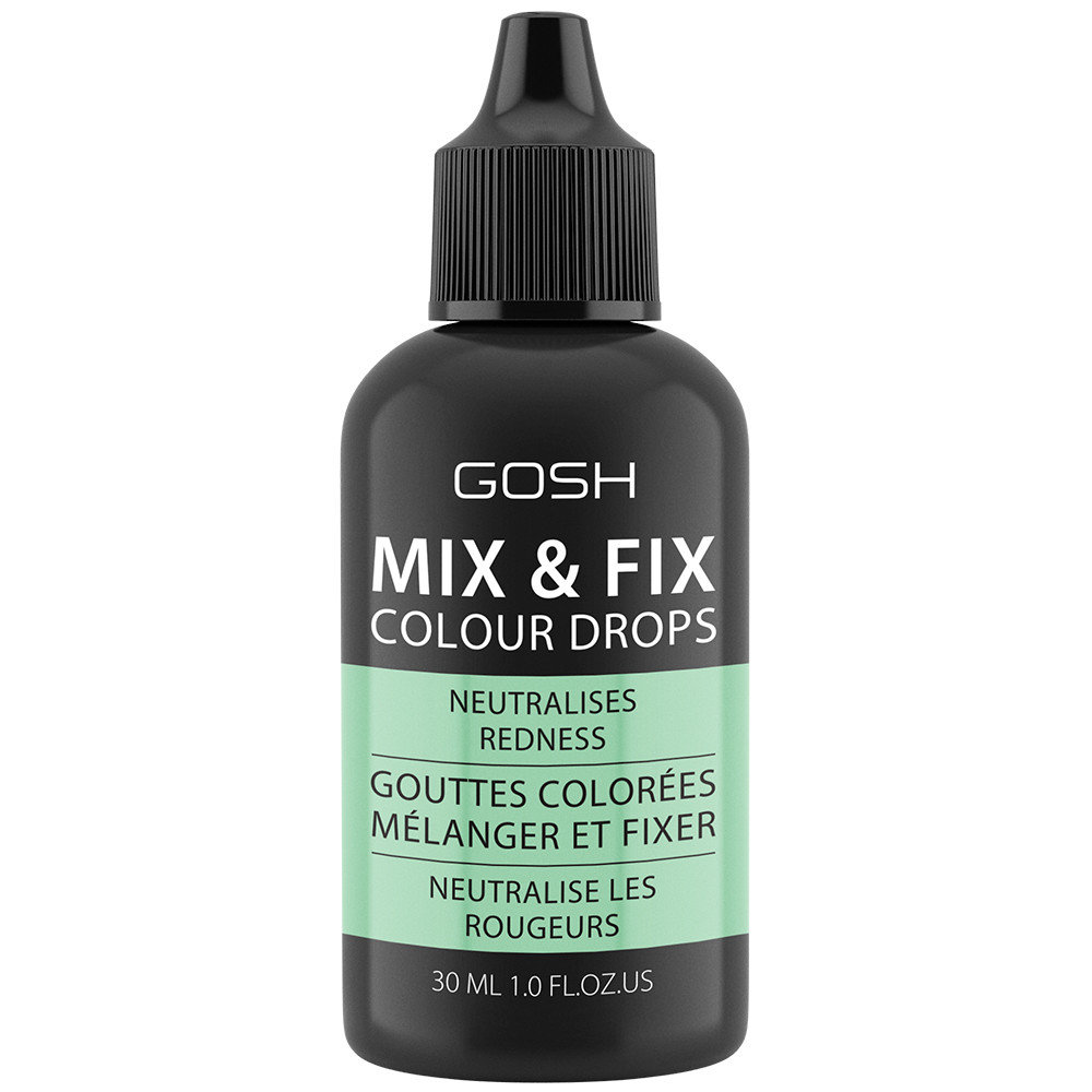 Atspalvį suteikianti makiažo priemonė mažinanti raudonumą Gosh Mix & Fix Colour Drops, 002 Green, 30 ml