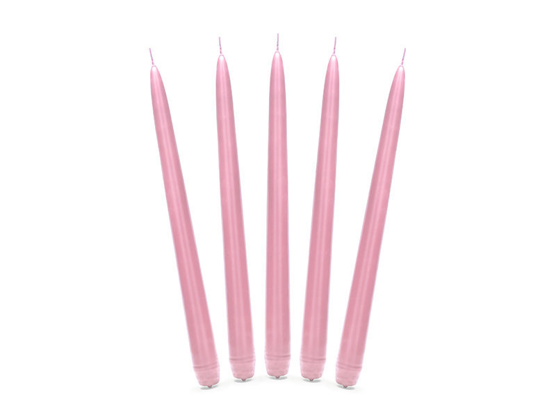 Kūginės žvakės, matinės šviesiai rožinės spalvos, 24 cm, 1 pak/10 vnt