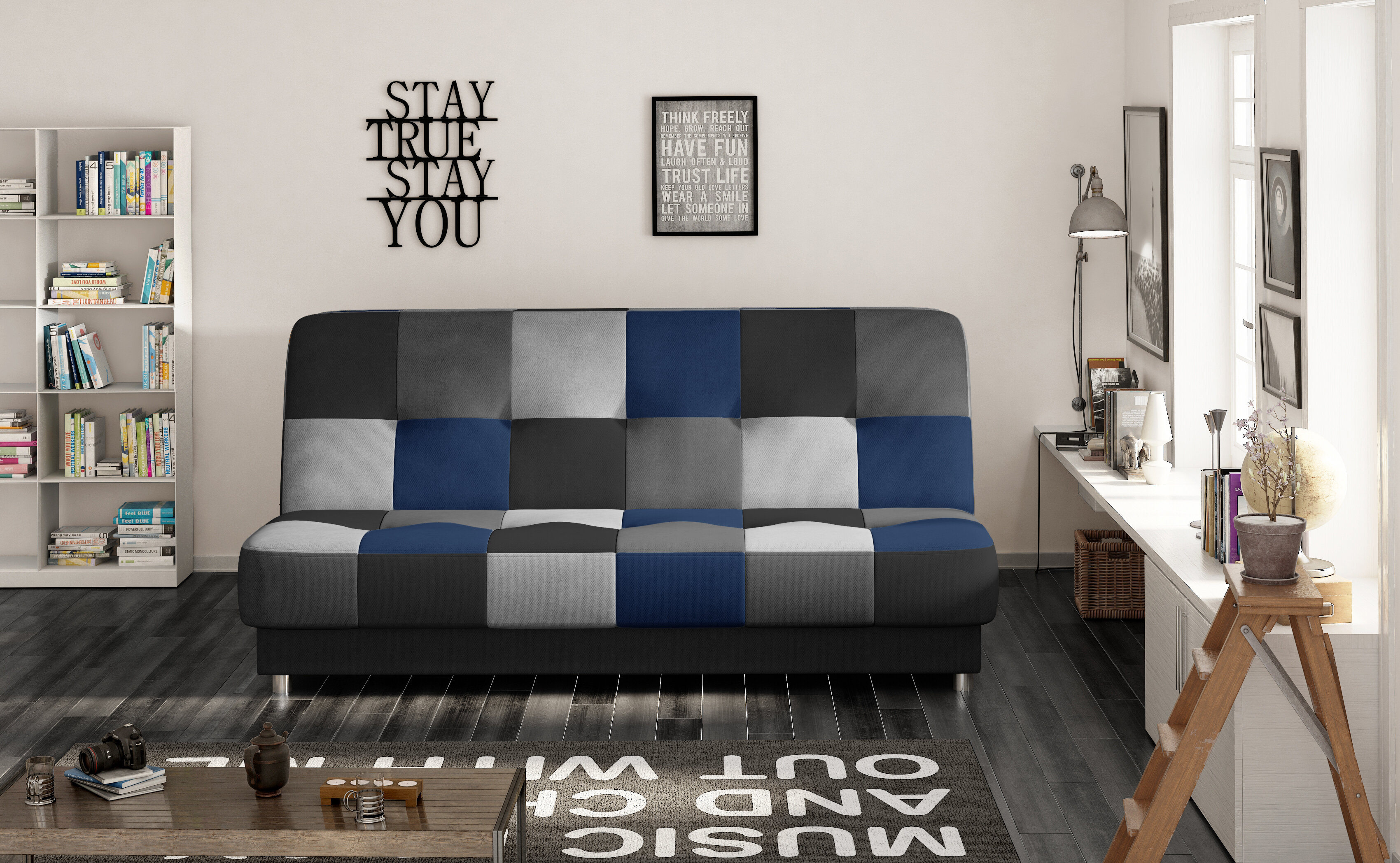 Sofa NORE Cayo, pilka/mėlyna