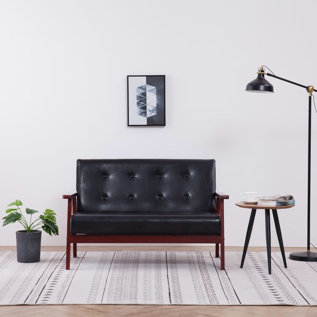 Dvivietė sofa, juodos spalvos, dirbtinė oda
