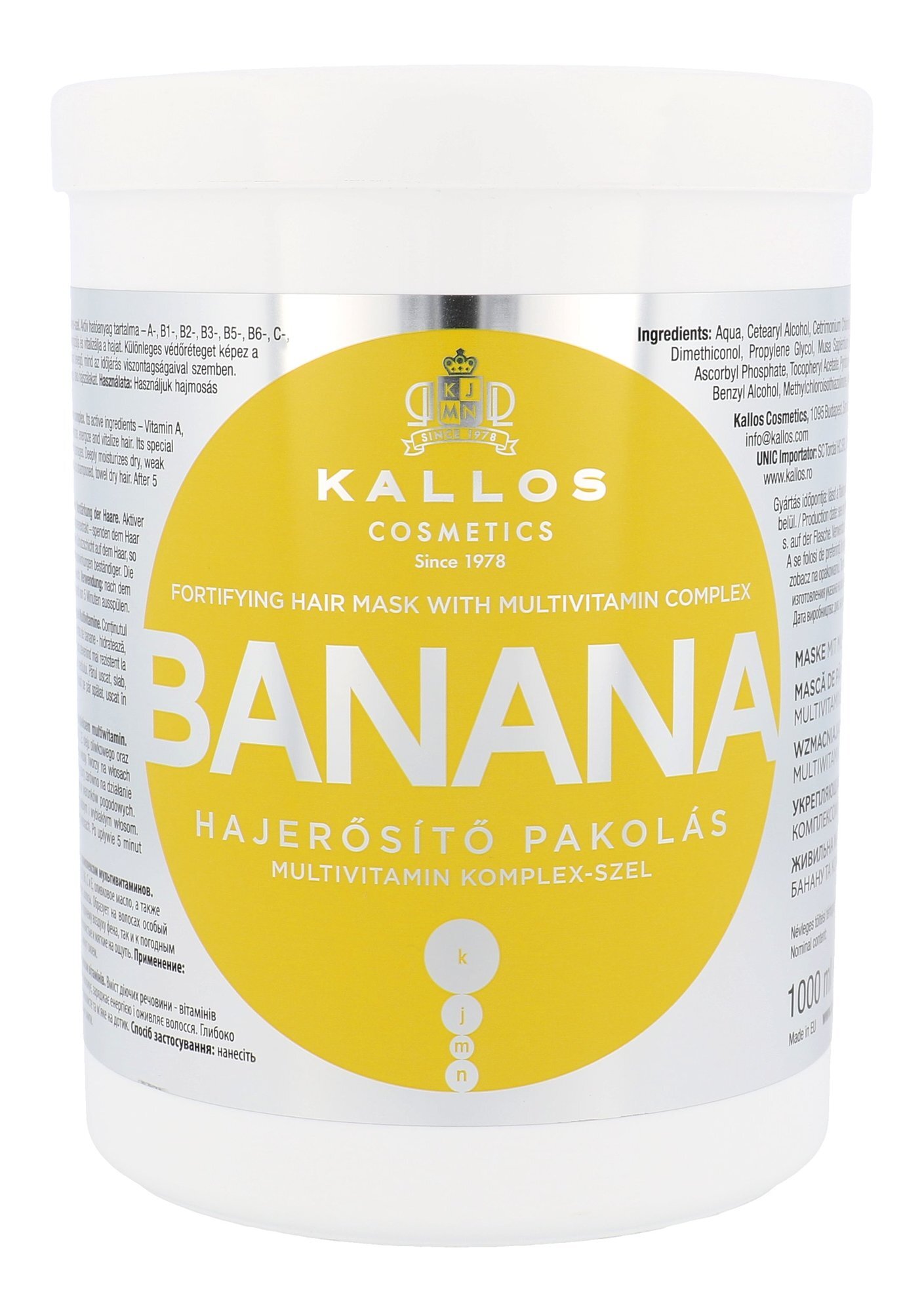 Atkuriamoji plaukų kaukė su alyvuogių aliejumu ir bananų ekstraktu Kallos Banana Fortifying 1000 ml