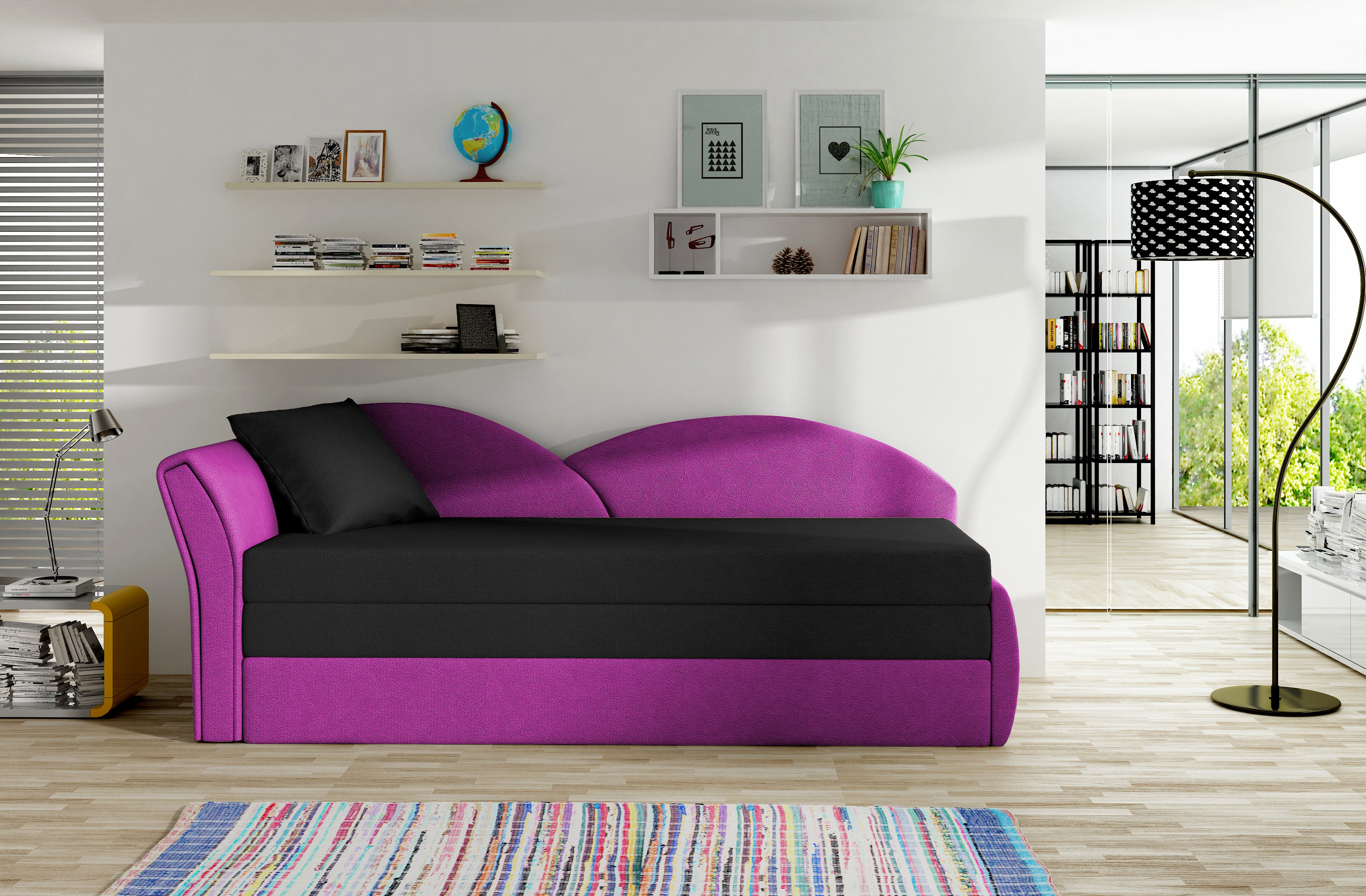 Sofa - lova NORE Aga, violetinė/juoda