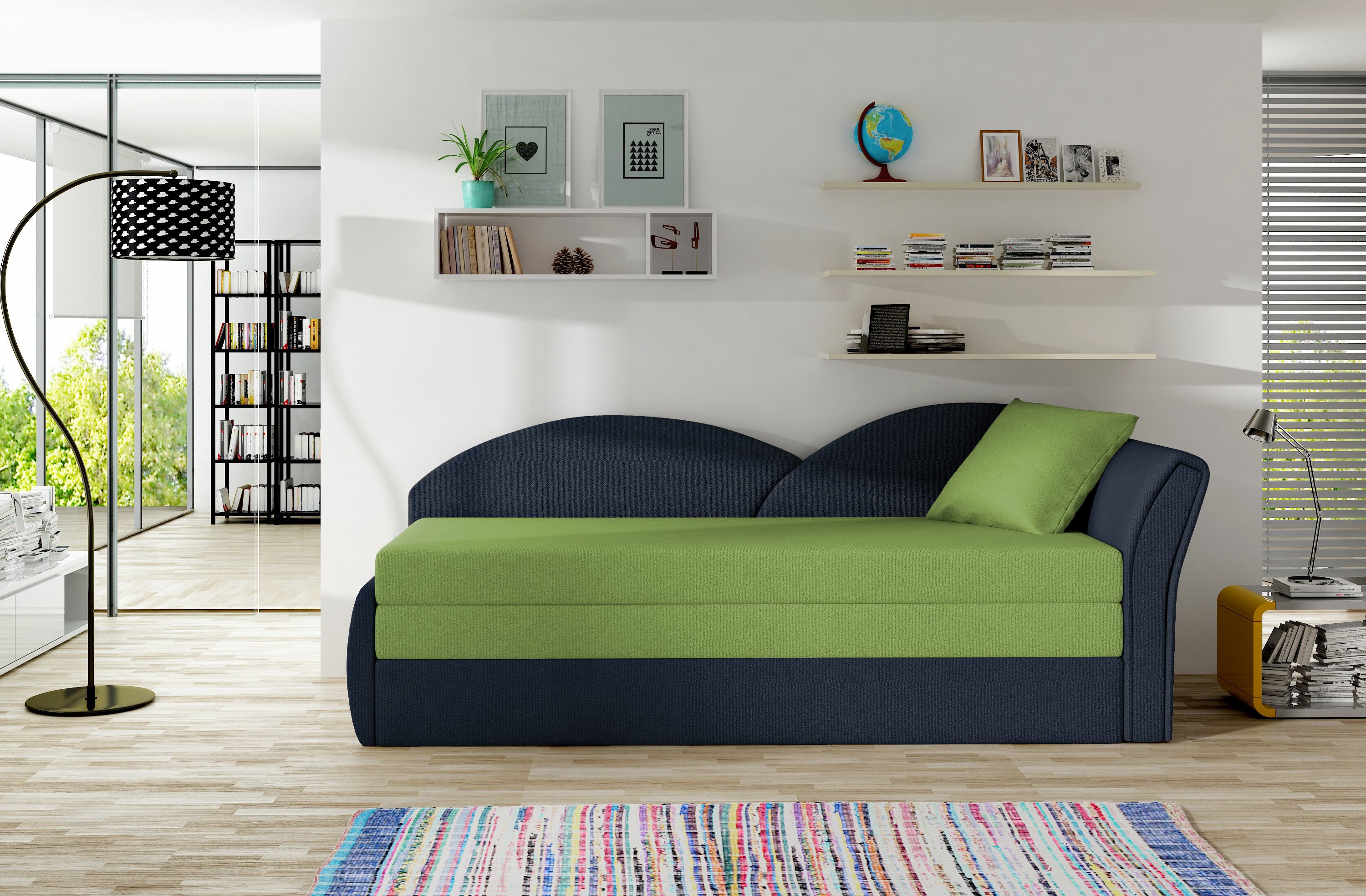 Sofa - lova NORE Aga, mėlyna/žalia