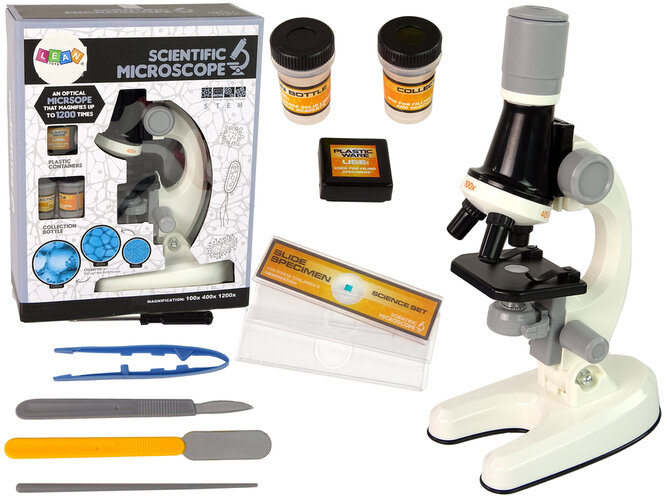 Edukacinis rinkinys su mikroskopu vaikams Lean Toys, baltas