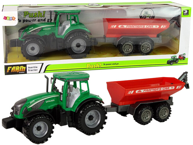 Haagisega traktor Lean Toys, roheline/punane