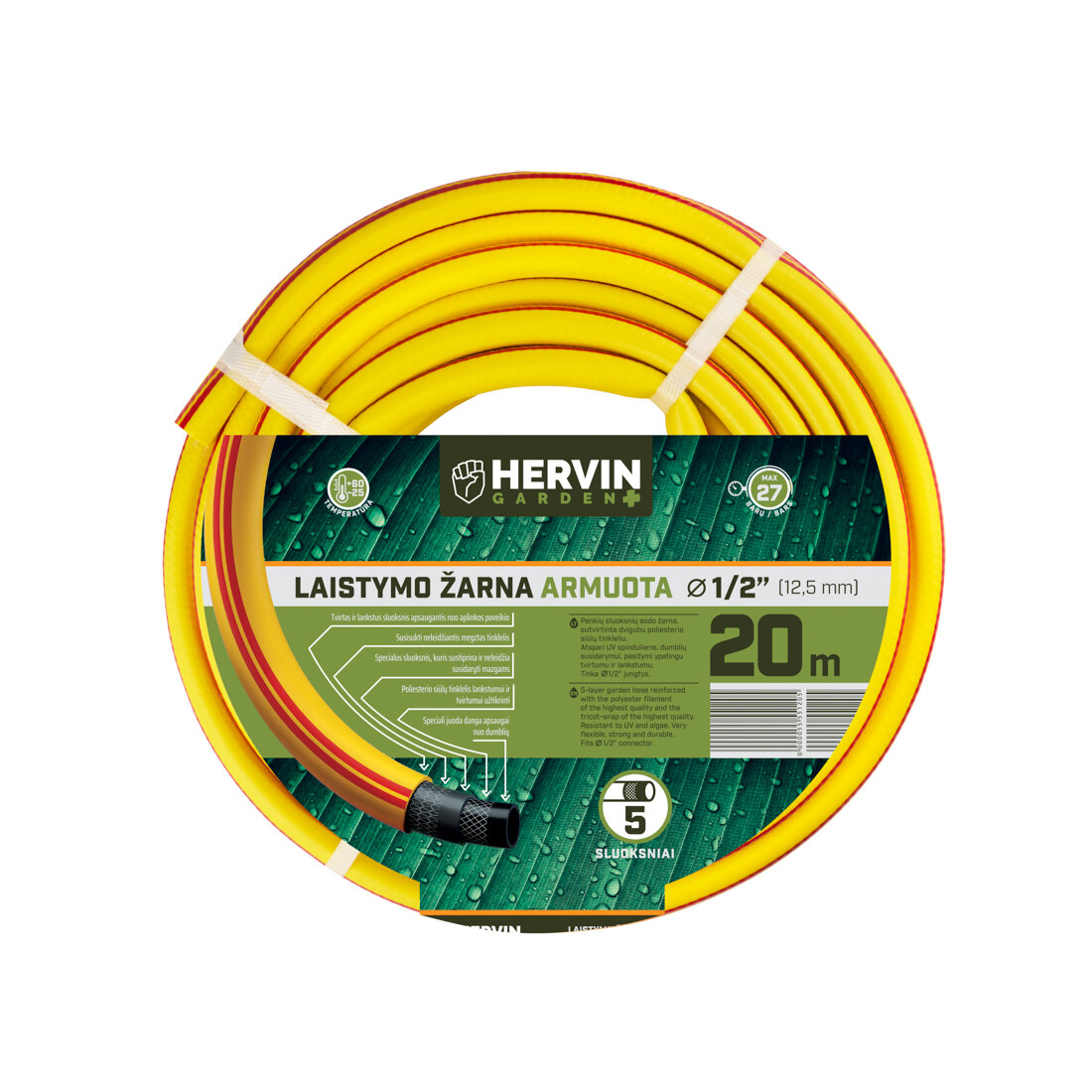 Kastmisvoolik HERVIN GARDEN +, tugevdatud, 5 kihti, 12x15 mm (1/2